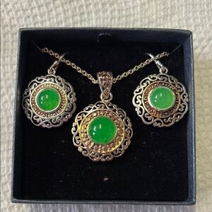 Thailand Elegant Green and Silver Jewelry Set